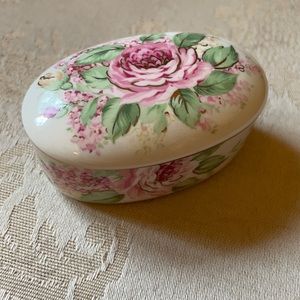 Vintage Otagiri English Rose porcelain trinket dish with gold gilt